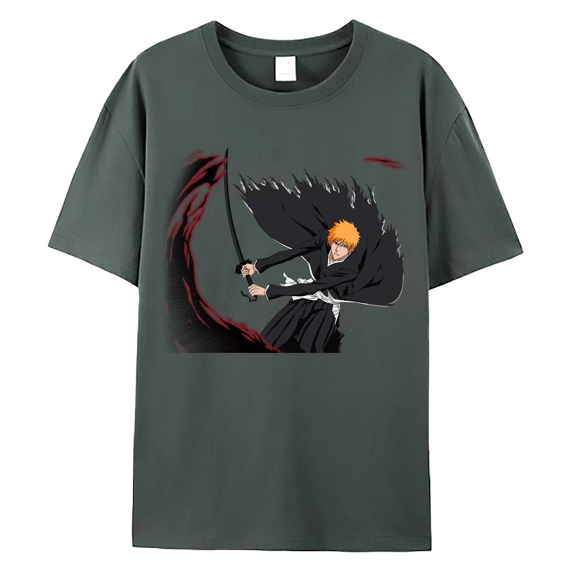 （画像用） ブリーチ 黒崎一護（くろさき いちご）BLEACH Kurosaki Ichigo 綿100％ メンズ半袖Tシャツ｜肌触りやわらか＆通気性